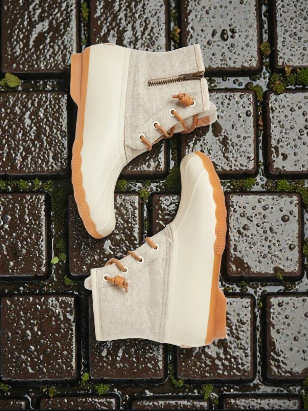 Sperry Saltwater Wool Linen Waterproof Off White Neutral Chic Duck Boots Sz 9.5